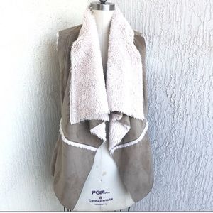Quinn Tan Faux Suede Vest With Ivory Shearling, Size S